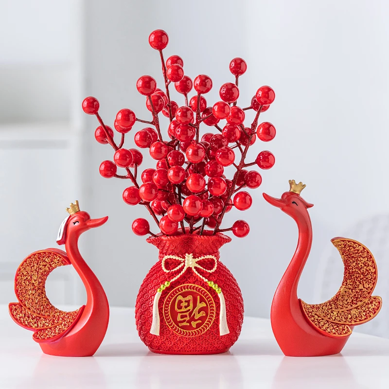 高档家居天鹅装扮工艺品创意福禄三件套组合摆件入户玄关艺术