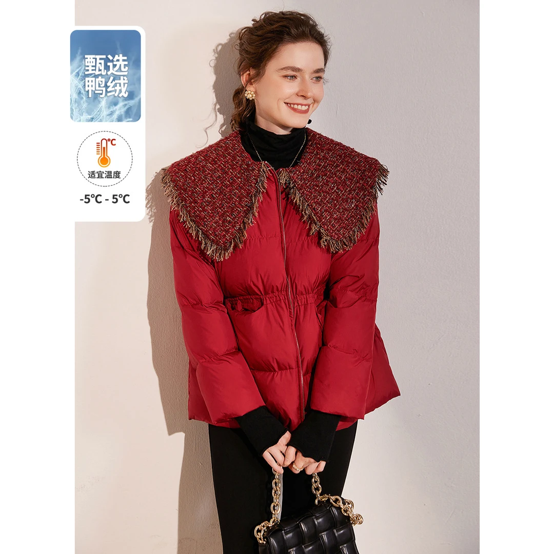 白鹿语冬款时尚加厚保暖鸭绒落肩袖女装羽绒服WBX10029