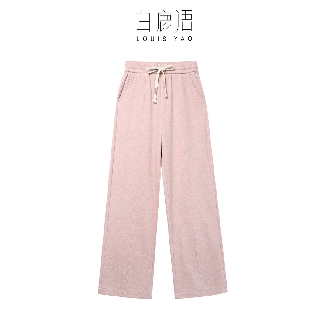 白鹿语冬新款时尚橡筋腰微弹撞色裤绳加厚休闲裤FBX10249