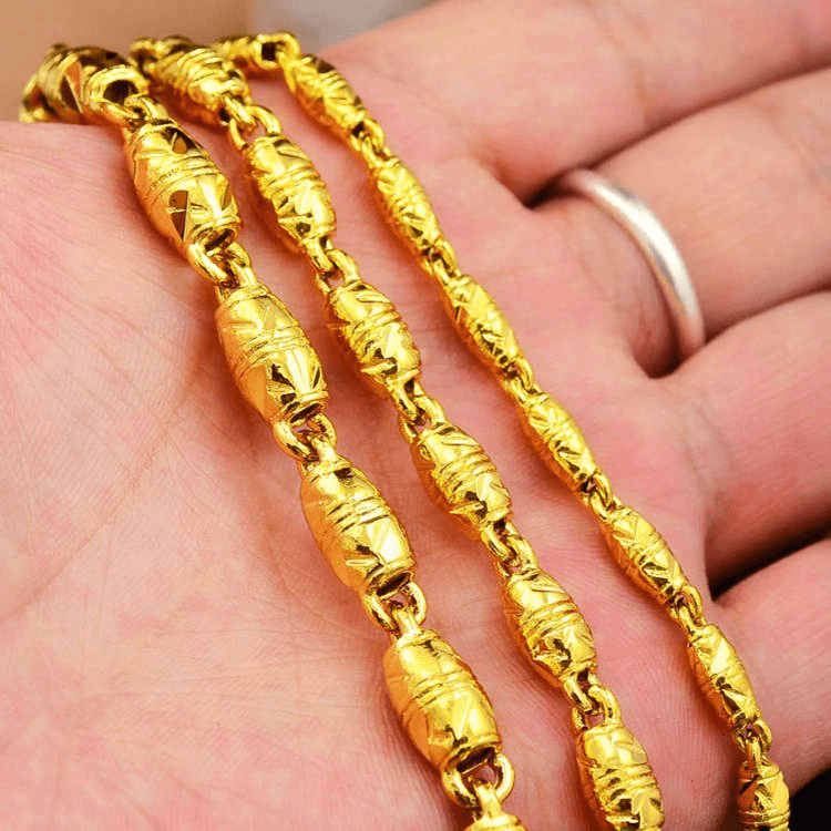 铜合金项链 正品18K黄金色男款霸气椭圆橄榄链社会款真金色长素链