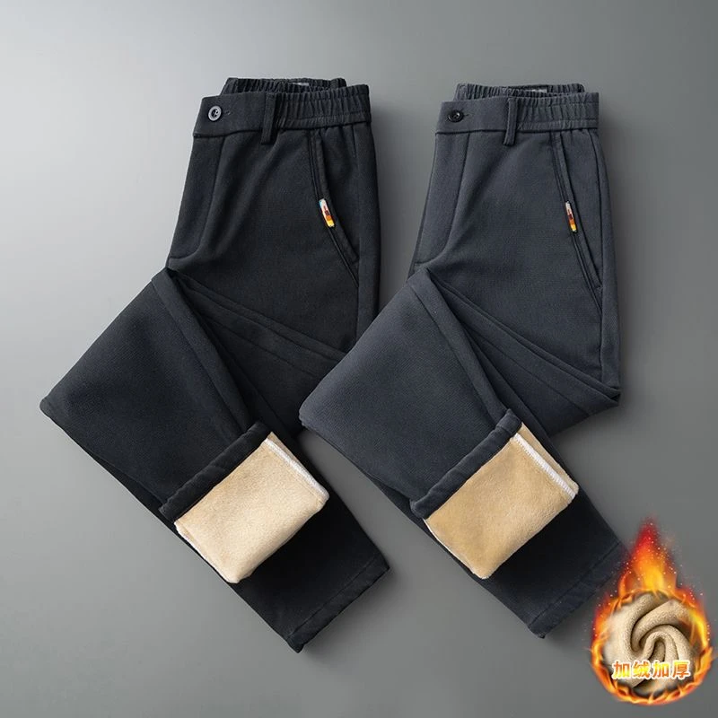 2024冬季保暖长裤弹力青年百搭韩版松紧腰加绒男长裤休闲
