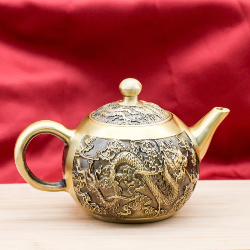 新款龙凤高档复古茶壶黄铜酒壶茶具创意中式泡茶壶大容量摆件