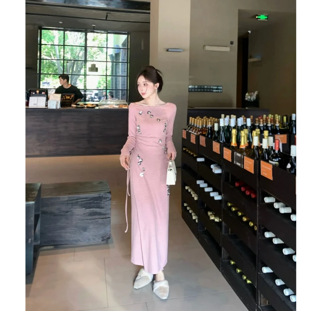 早秋穿搭一整套高级感韩系露肩长袖上衣半身裙独特绝美两件套装女