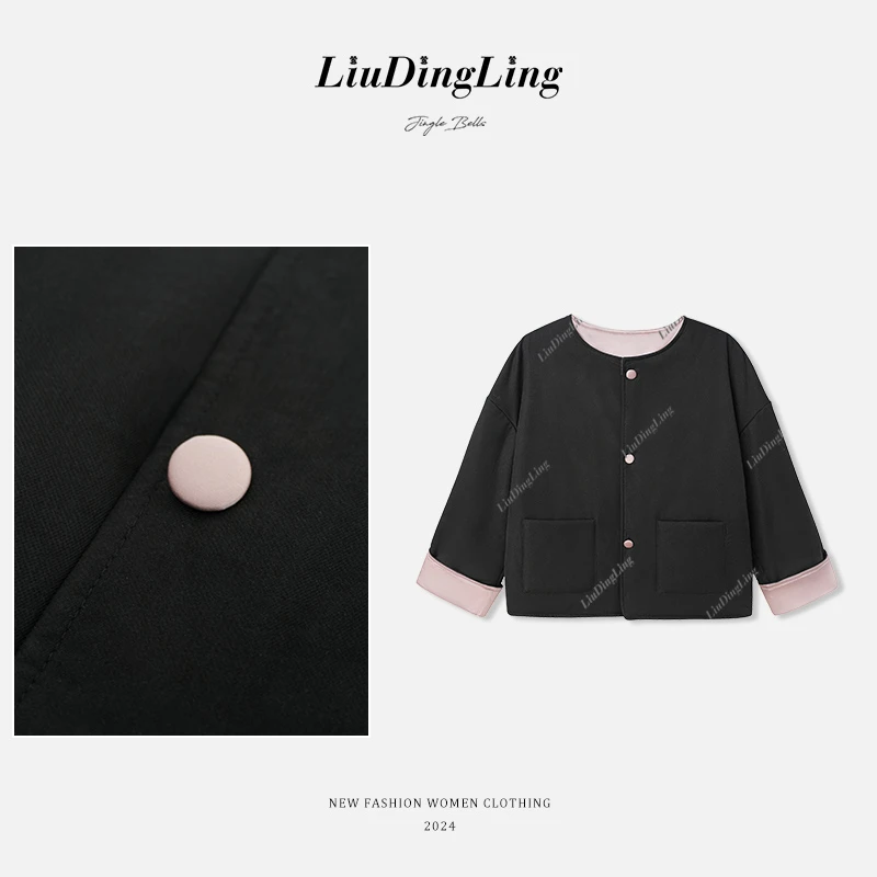 高级感撞色加棉外套女冬2024新款韩系宽松时尚小个子短款棉衣棉服