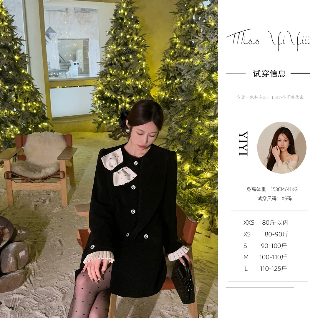 【财阀千金】<YiYiii>小香风蝴蝶结中长款羽绒大衣修身加厚外套