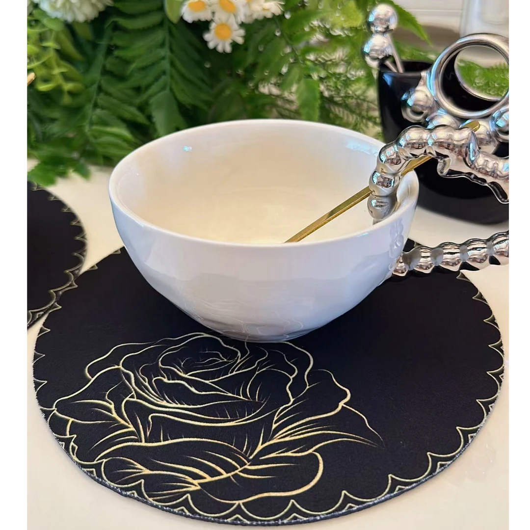 （四个一组）复古花卉隔热餐垫创意杯垫防水茶杯垫防滑中式餐桌垫