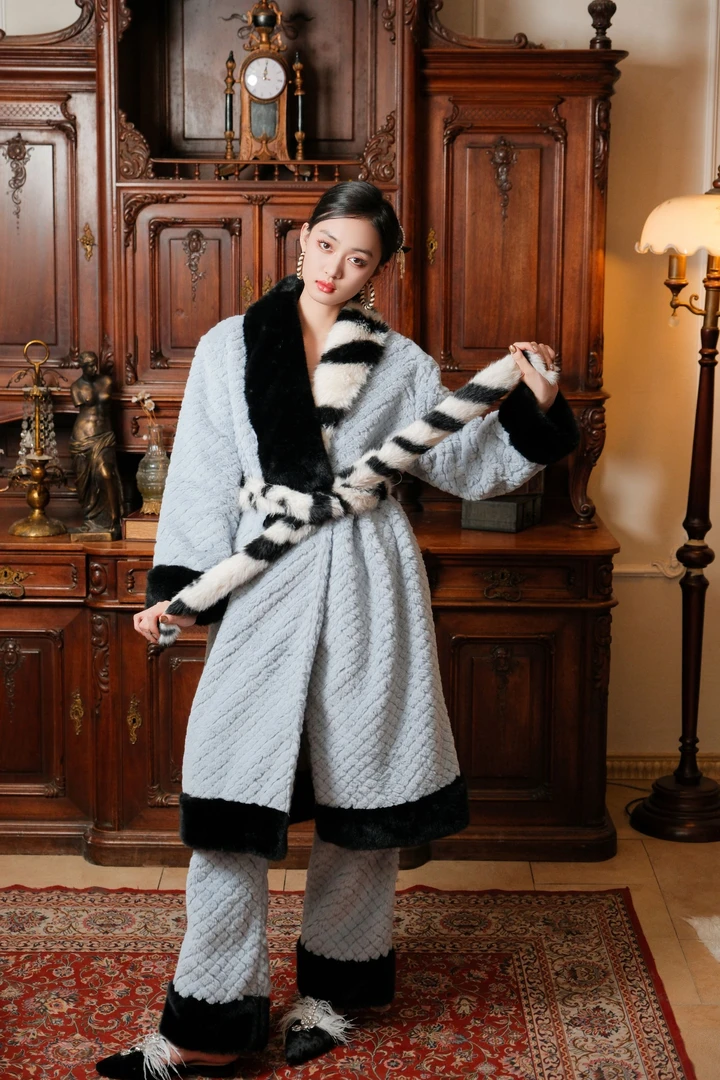 Say nono【懒猫nono】天空蓝睡袍保暖家居服可外穿加厚两件套秋冬