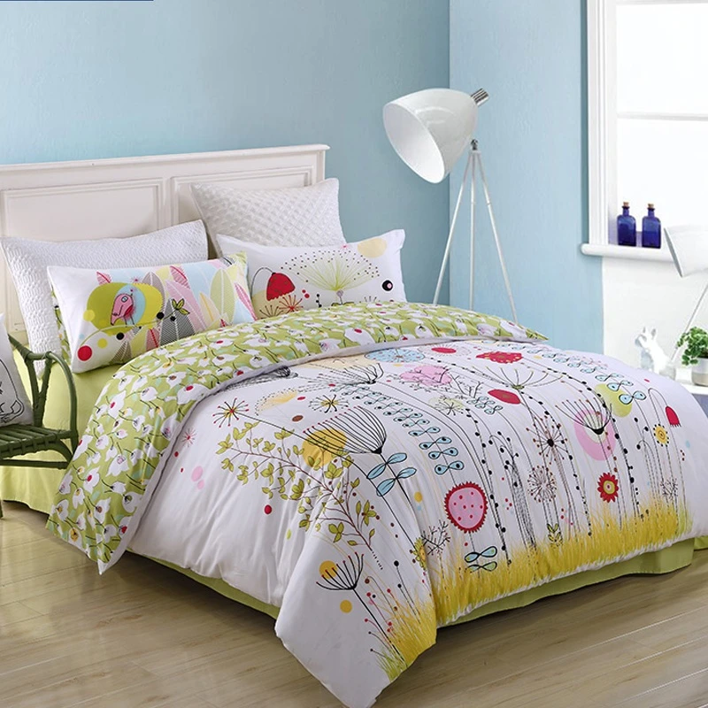 欧百小清新纯棉1.5/1.8米被套床上用品四件套亲肤印花丛林的清晨