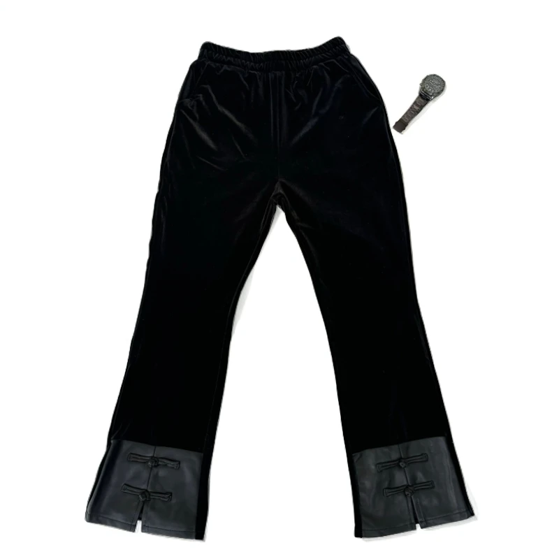 5095#设计师推荐九分裤微辣拼接款丝绒裤子