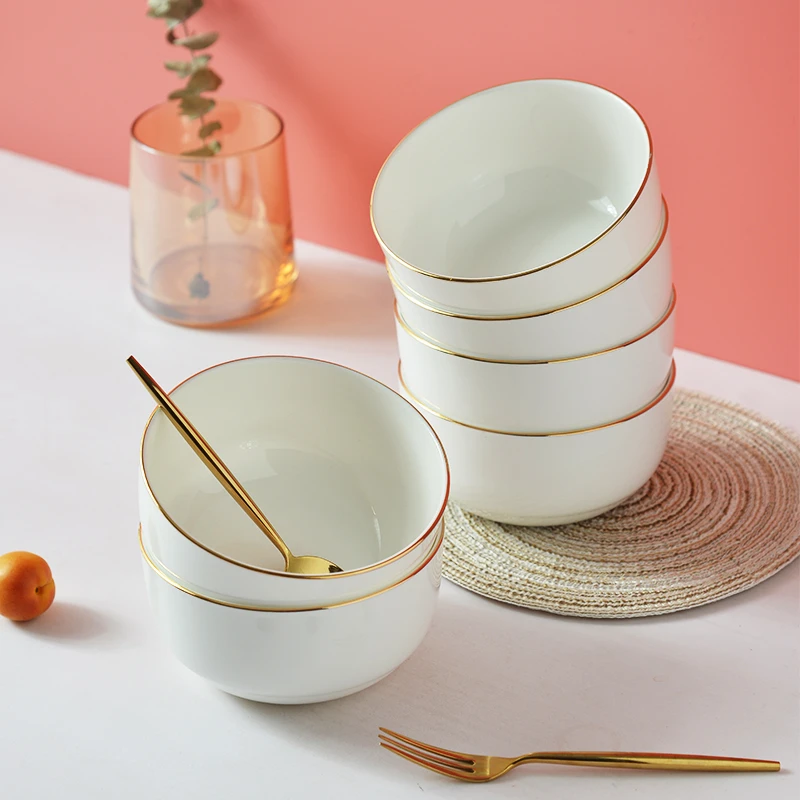 4.25英寸碗4个装 日韩金色镶边小碗家用碗米饭碗骨瓷吃饭碗面碗