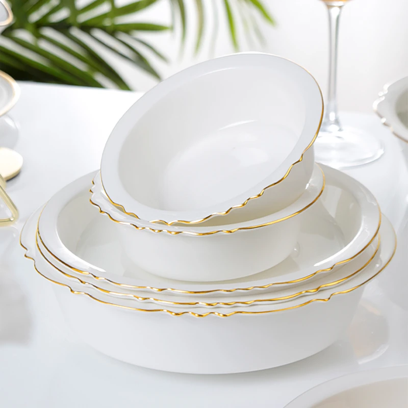 金边骨瓷尚荷碗盘大碗汤碗汤面碗饭碗深盘陶瓷家用吃面碗大号菜碗