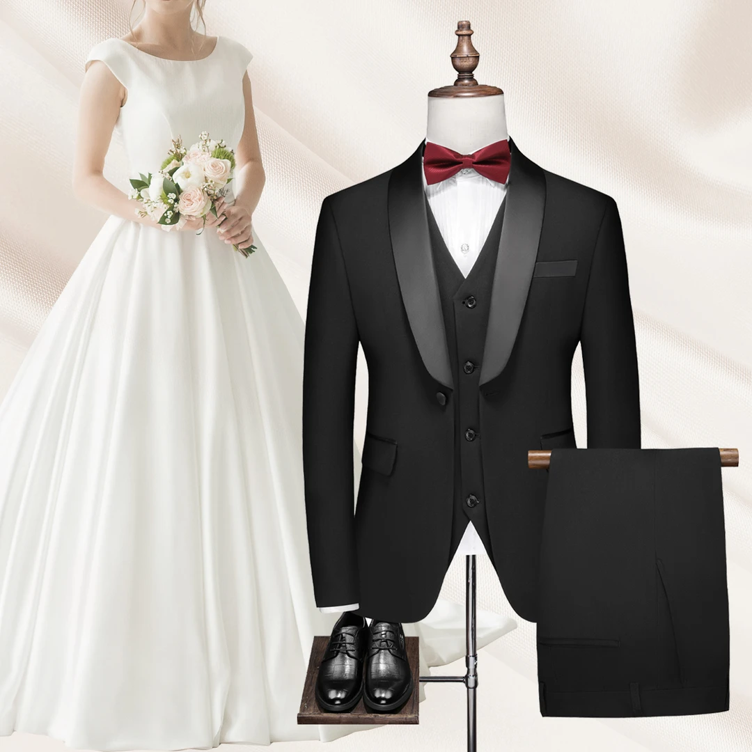 高定塔士多婚礼礼服结婚男士西服青果领修身订婚套装宴会西装