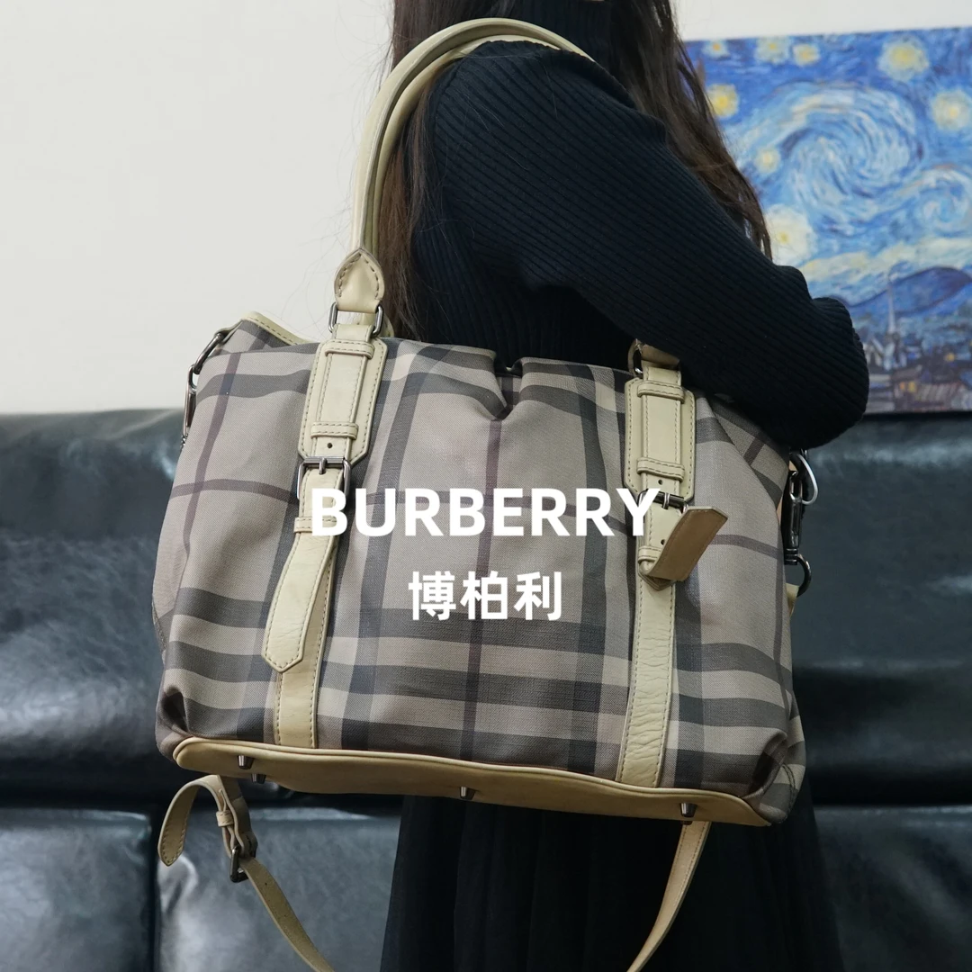 95新 BURBERRY/博柏利 巴宝莉/灰白格纹斜挎包/HD12406513/6513