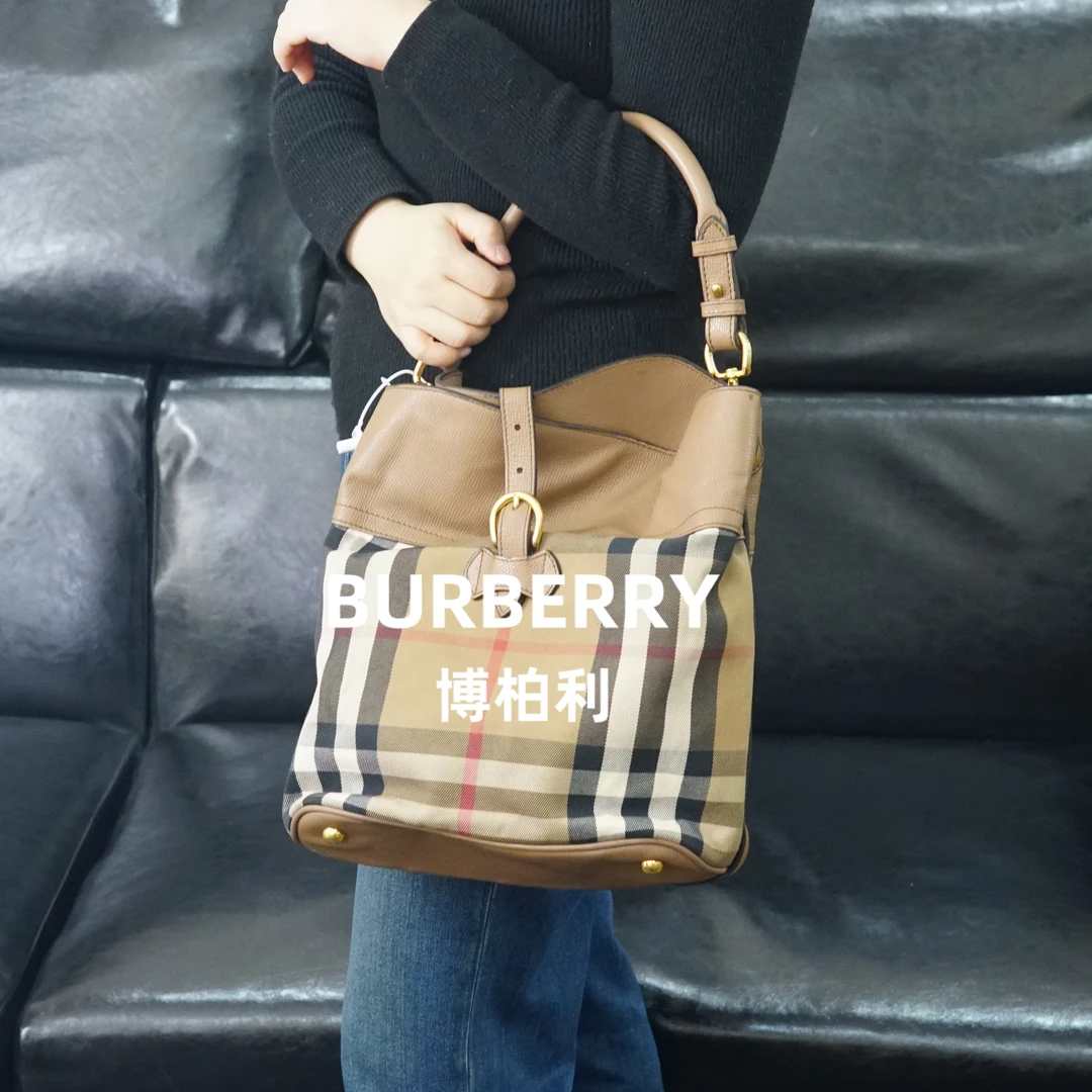 95新 BURBERRY/博柏利 巴宝莉 格纹拼皮单肩包/ZG11424552/4552