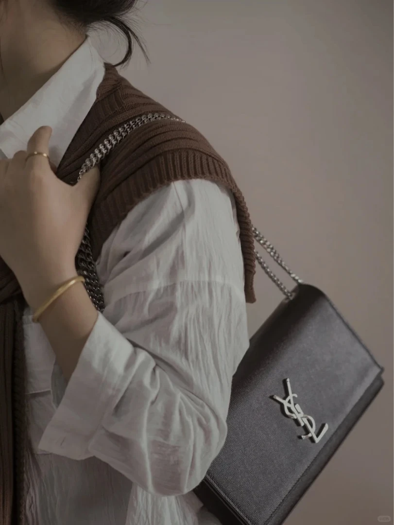 99新 YSL/圣罗兰 ysl kate中号黑银荔枝纹/公价无/甄选