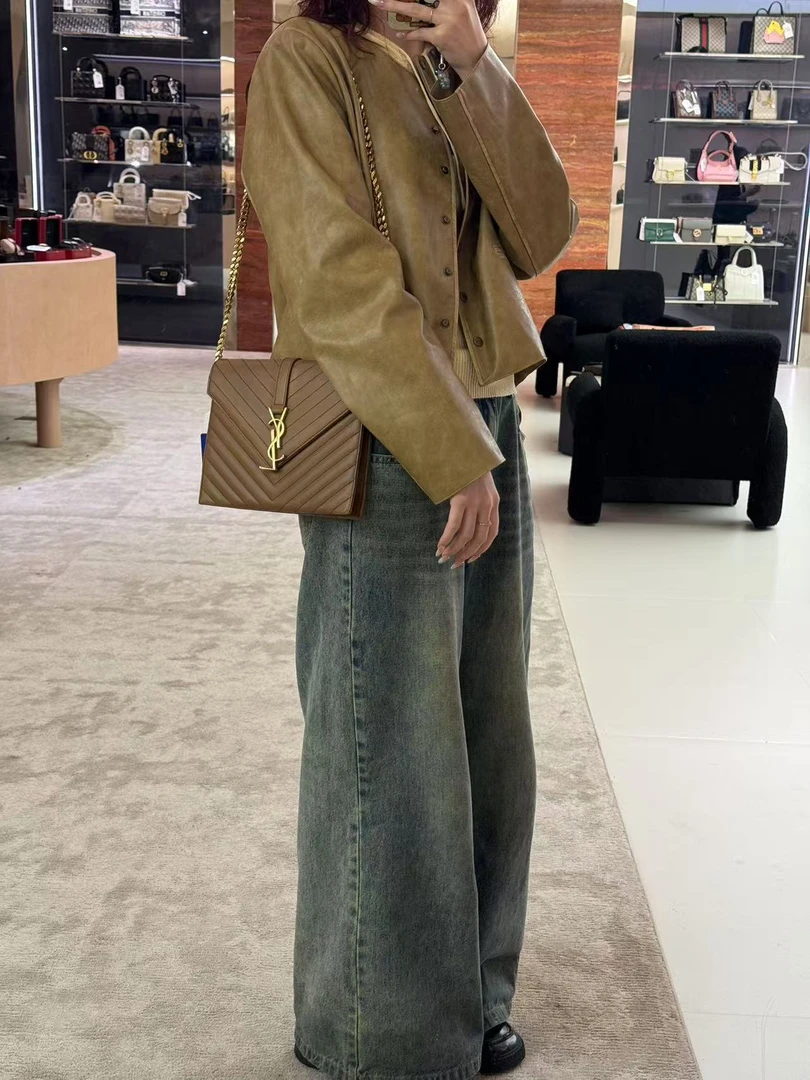 99新 YSL/圣罗兰 ysl信封焦糖色/公价无/甄选
