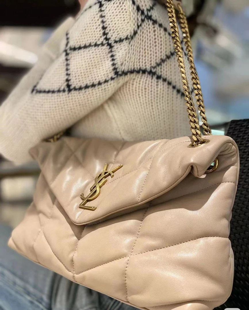 99新 YSL/圣罗兰 ysl 云朵中号奶茶色单肩斜挎包/公价无/甄选