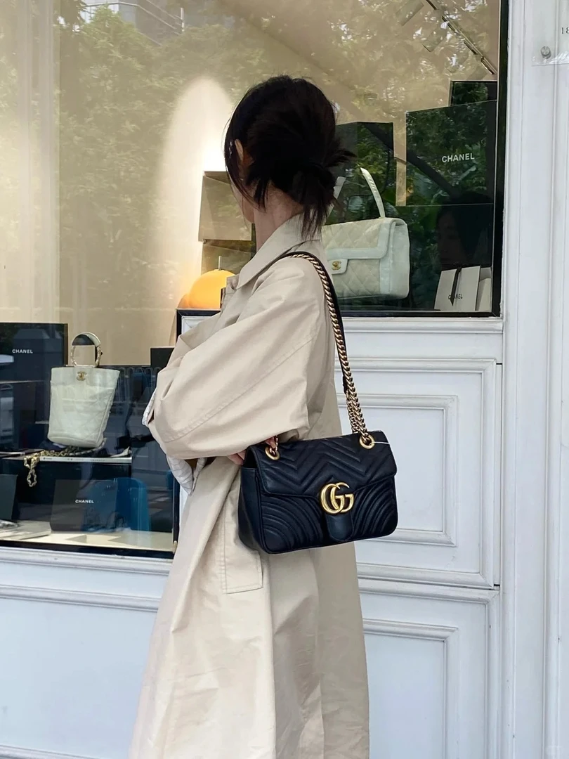 99新 GUCCI/古驰 gucci marmont26黑金链条包/公价无/甄选