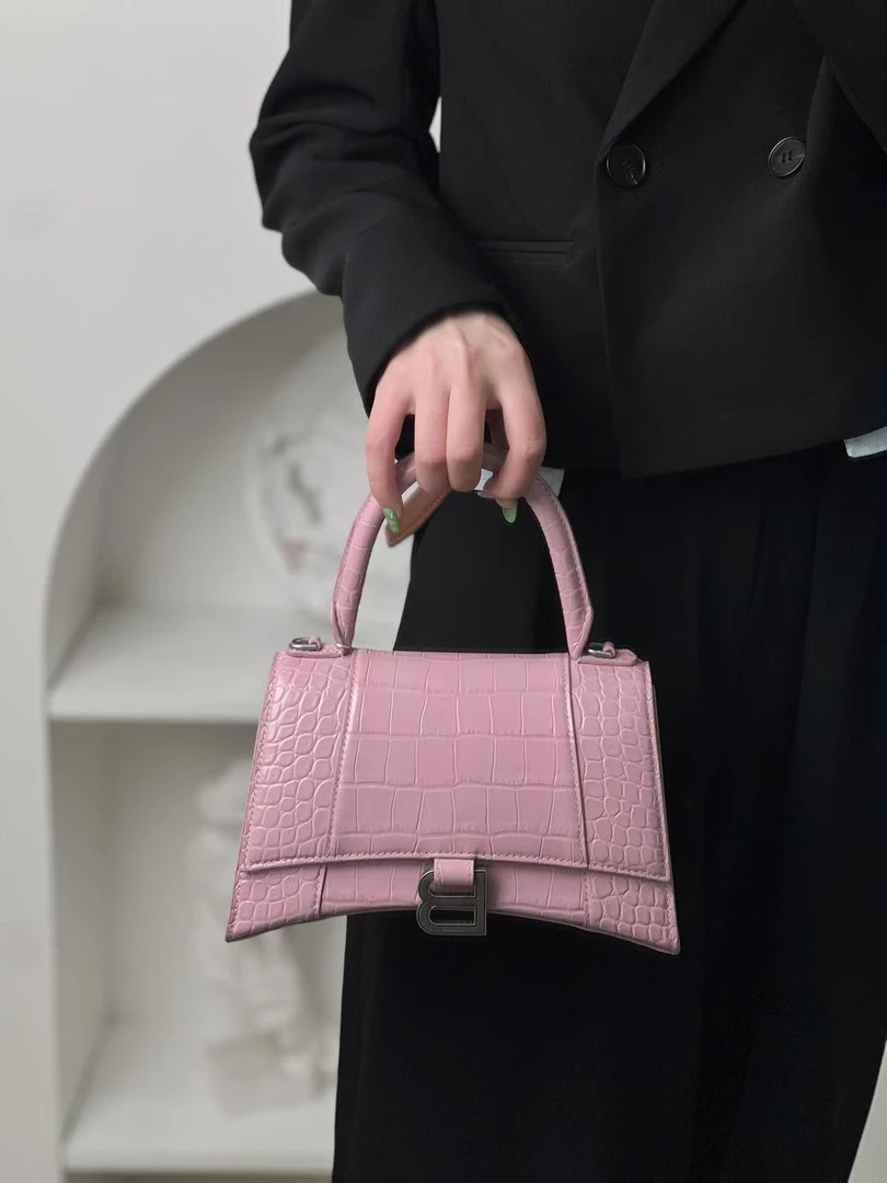 99新 Balenciaga/巴黎世家 巴黎世家沙漏s粉银鳄压/公价无/甄