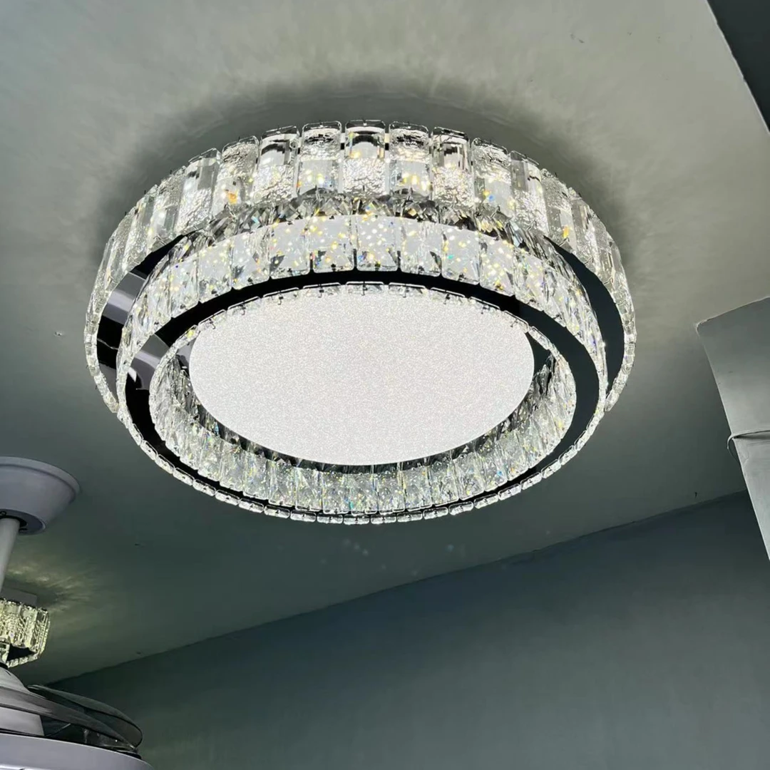 卧室吸顶灯水晶灯后现代高端客厅大气家用圆形主卧室房间灯圆形