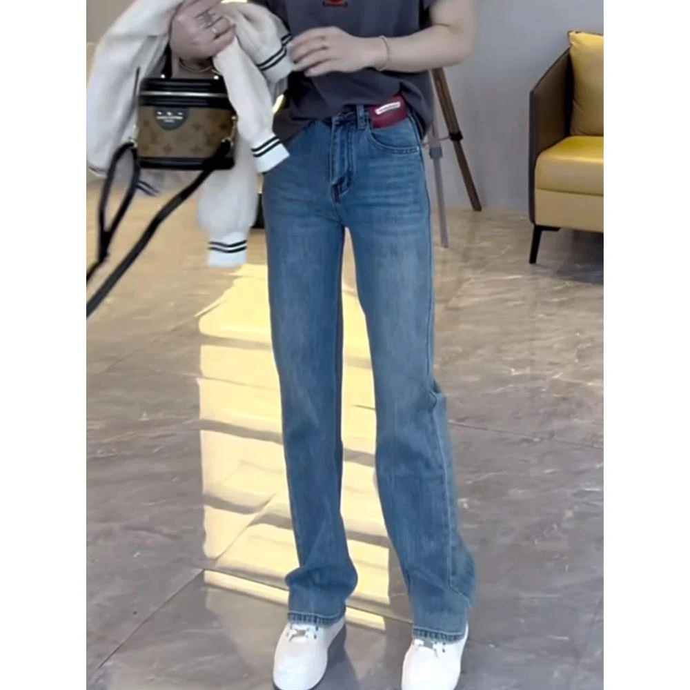 梨形身材高腰显瘦直筒牛仔裤女夏微胖窄版阔腿裤大码修身烟管裤子