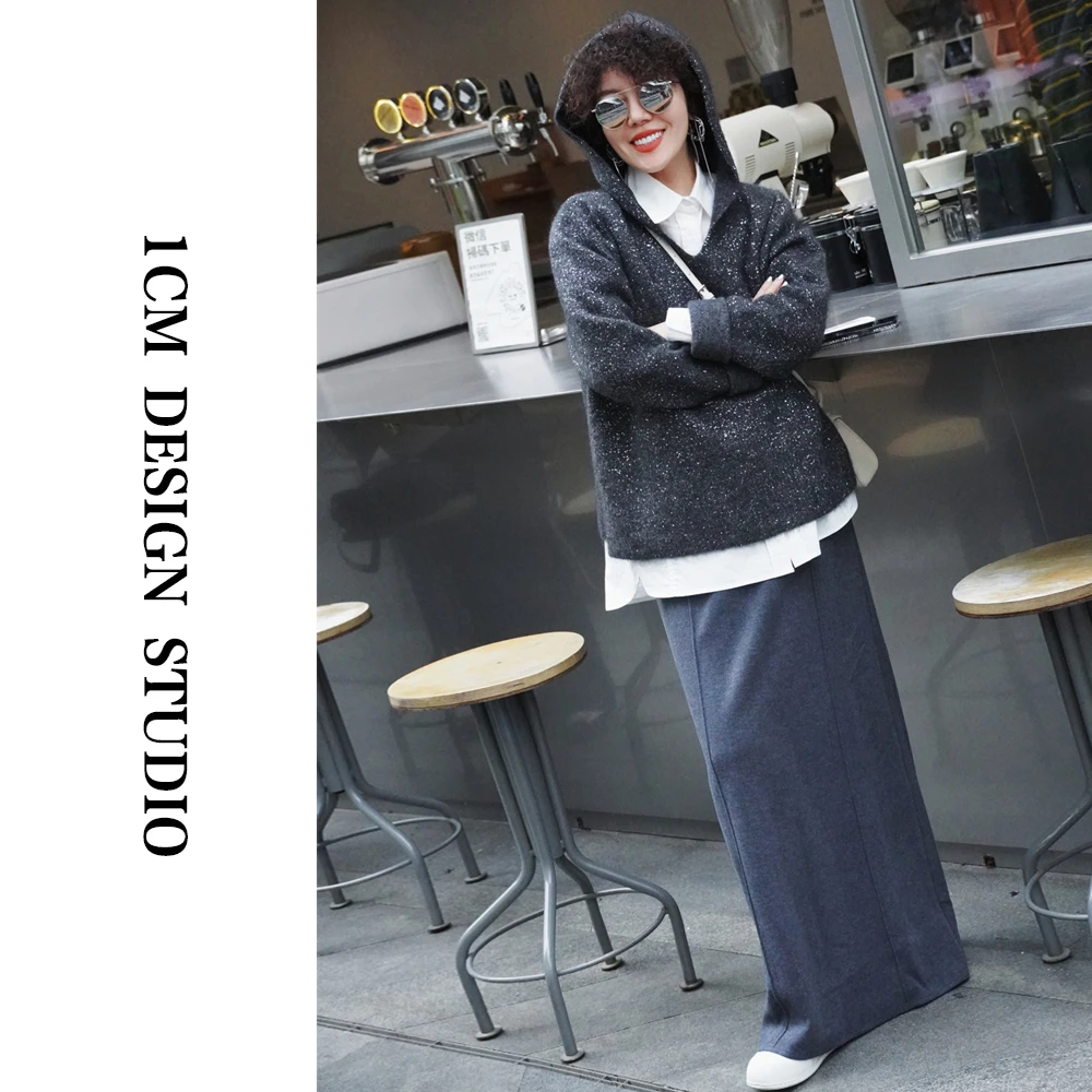 【奕之品牌精选】原创设计师品牌2024秋冬新款 松紧腰毛呢长款半裙