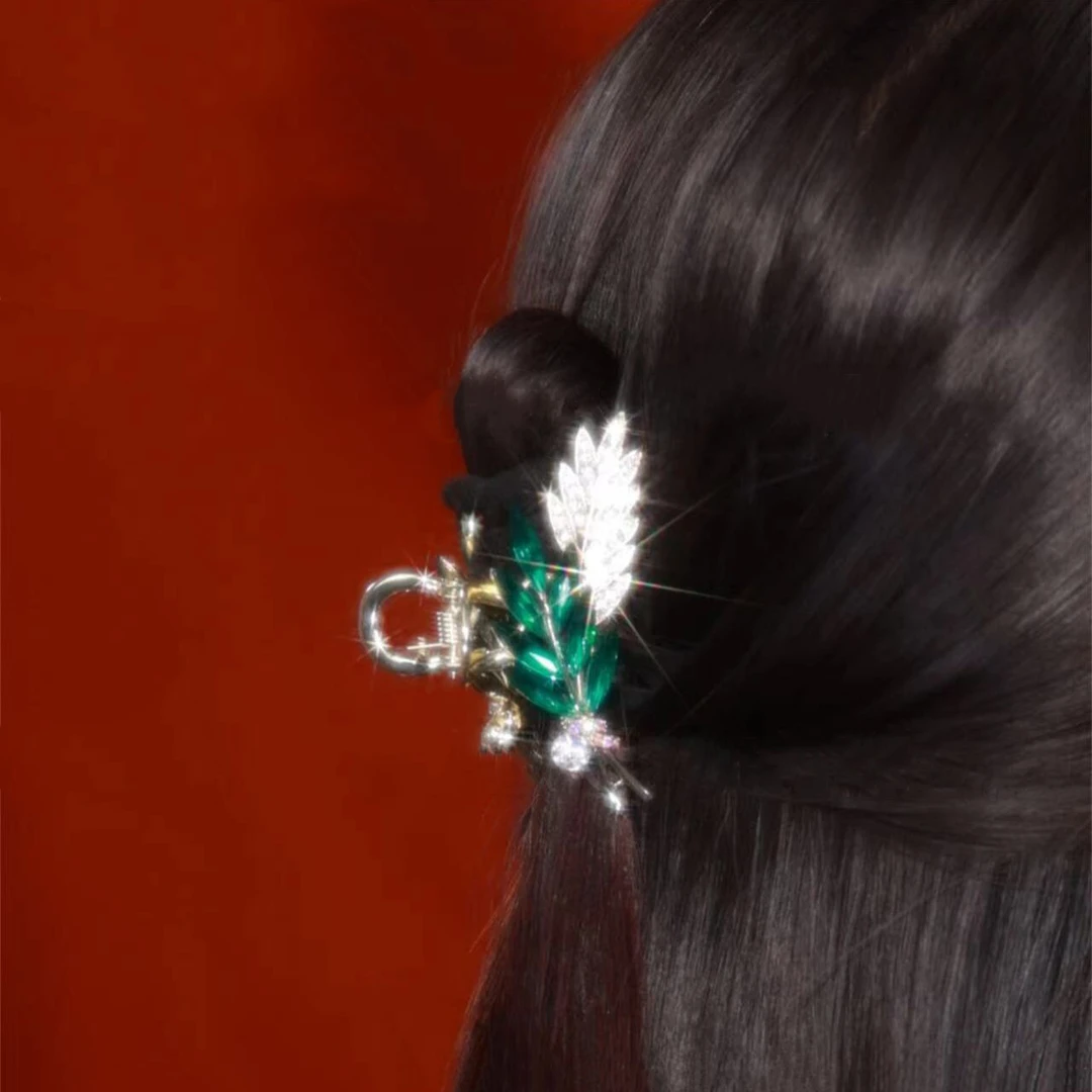 麦穗 手作春季新款感气质铜合金抓夹绿色精致发夹