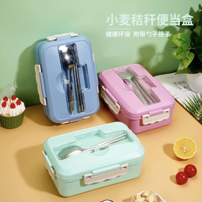 小麦秸秆保温饭盒筷子学生便当盒微波炉上班族单人带盖可加热餐盒
