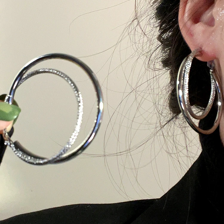 合金耳饰 个性简约冷淡风双圈大耳环女2025年新款爆款高级感耳饰