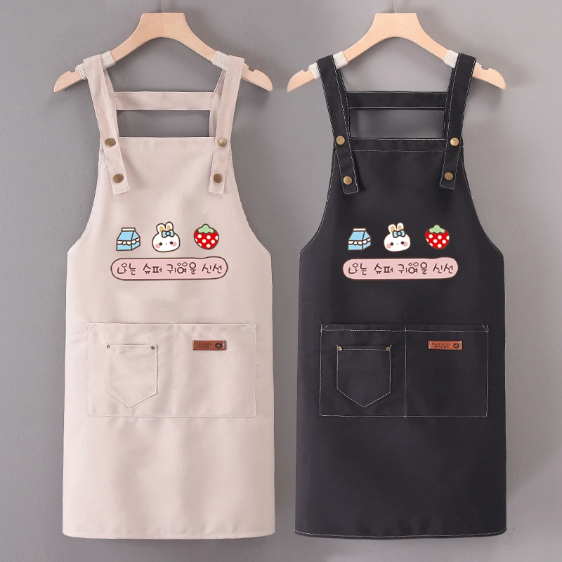 帆布透气厨房男女款时尚韩版美甲餐饮防污围裙定制logo工作服防油