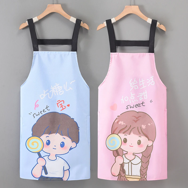 韩版帆布卡通围裙厨房家用女做饭成人防污透气餐饮工作服可爱围腰