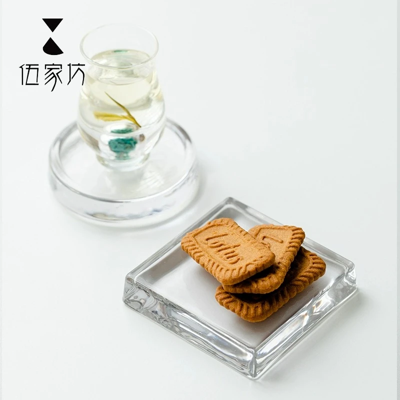 伍家坊透明耐热杯垫水晶玻璃简约创意茶杯托方形加厚家用茶道配件