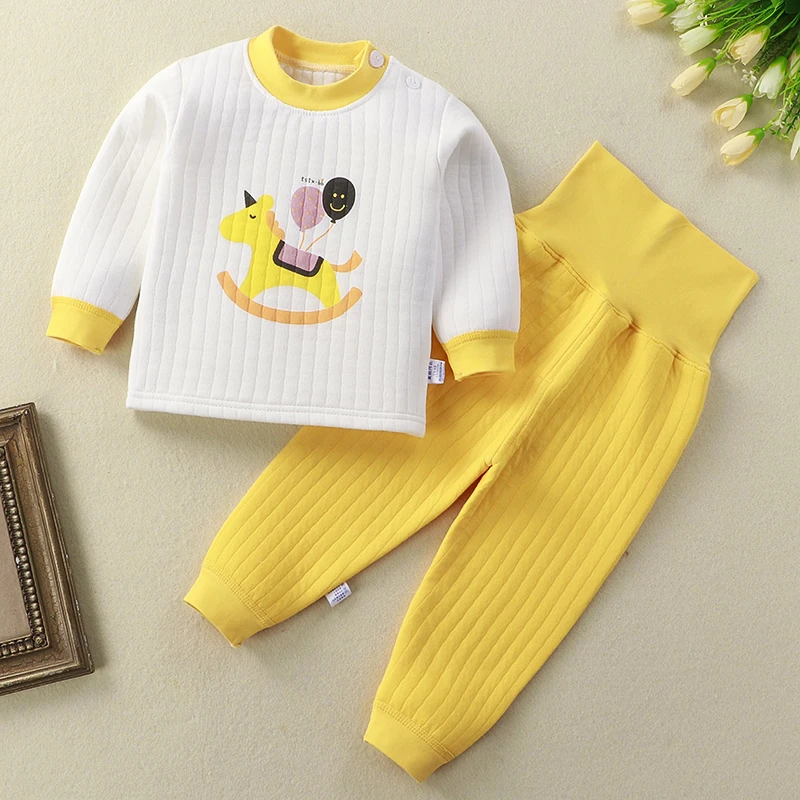 A类儿童秋冬保暖内衣套装婴儿纯棉空气棉高腰护肚睡衣裤男女宝宝