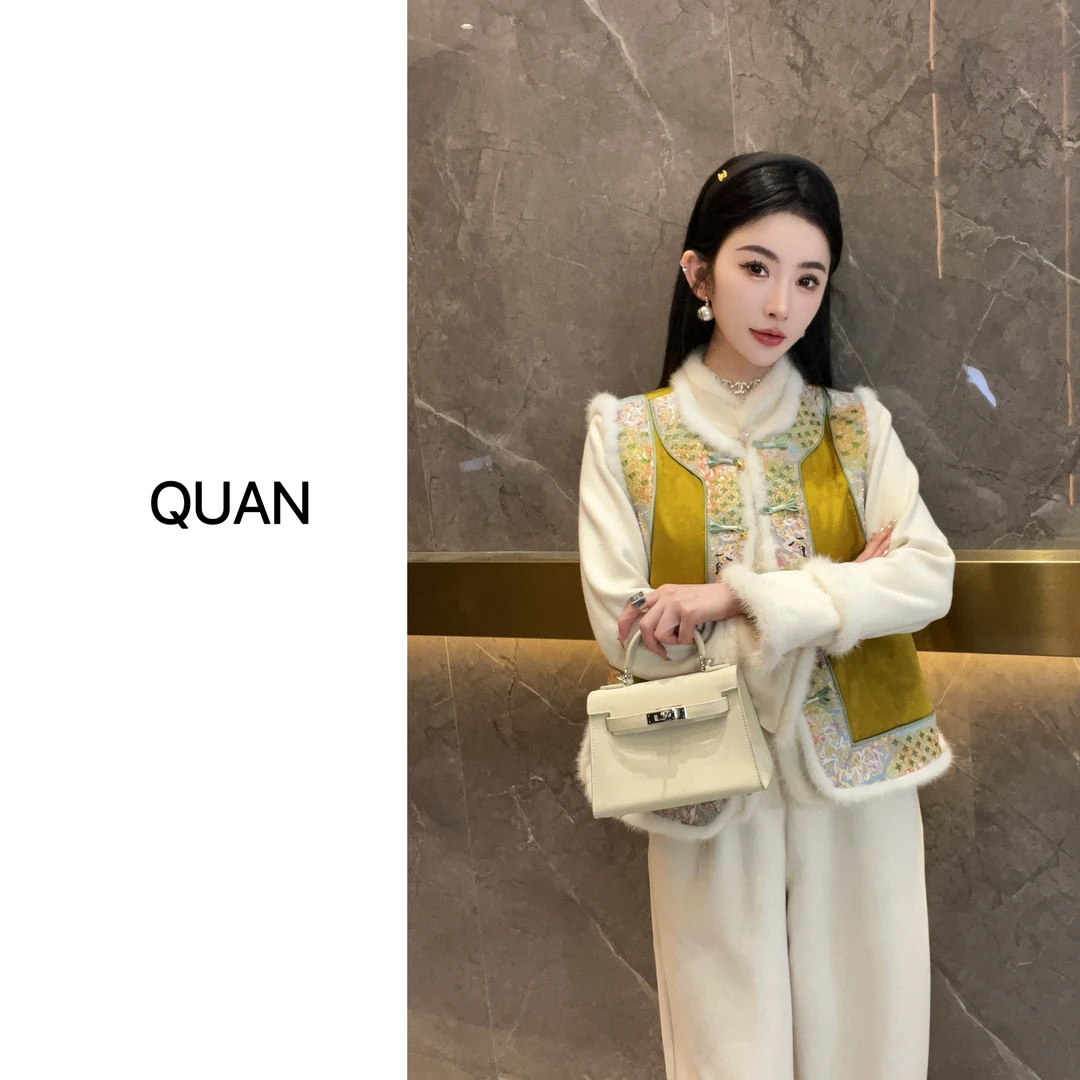 凤起玉鸣新款【富丽堂皇】冬季新中式时尚休闲无袖百搭拼接马甲