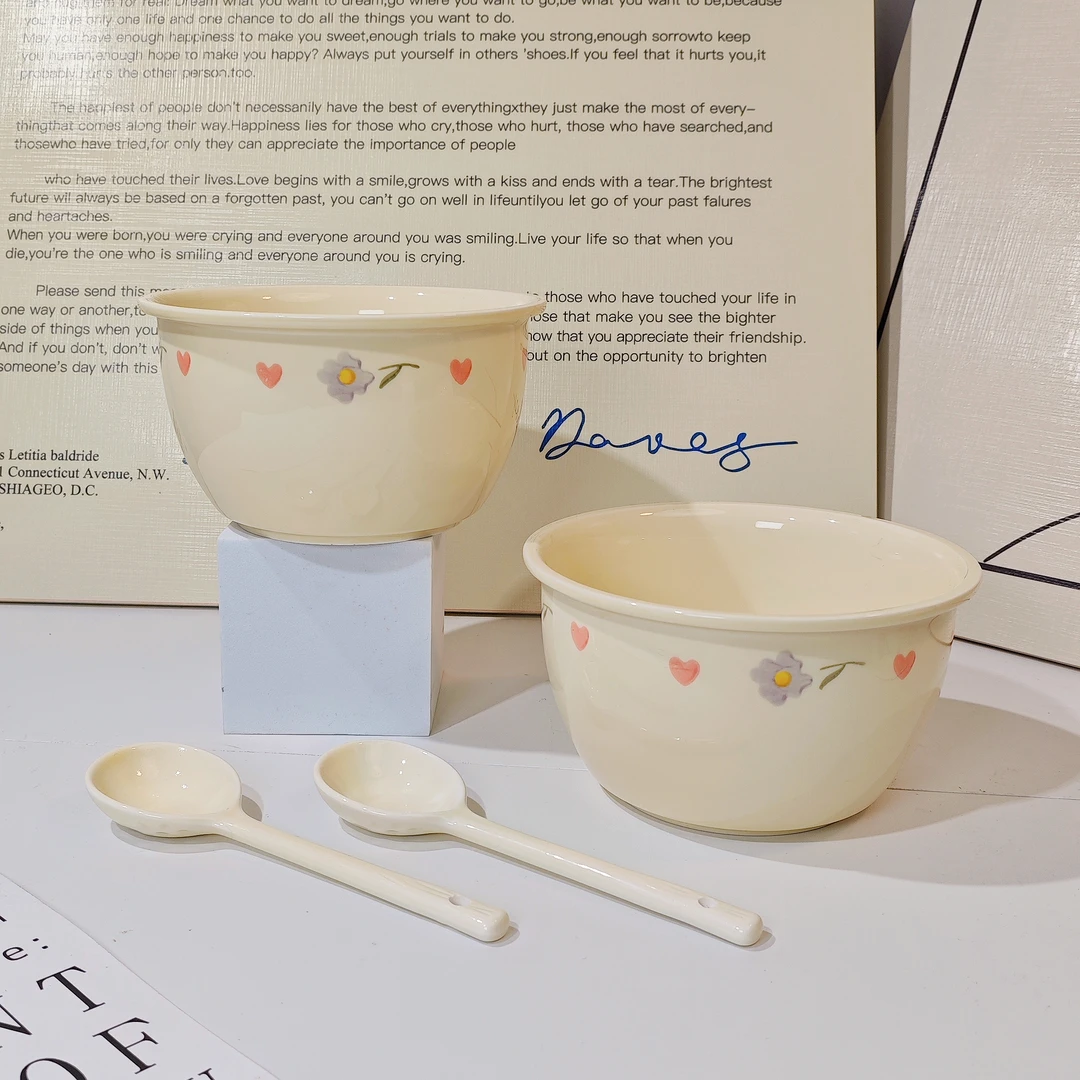 【6寸面碗/2碗2勺】紫藤花面碗勺可爱少女心陶瓷勺甜品碗勺套装宿舍