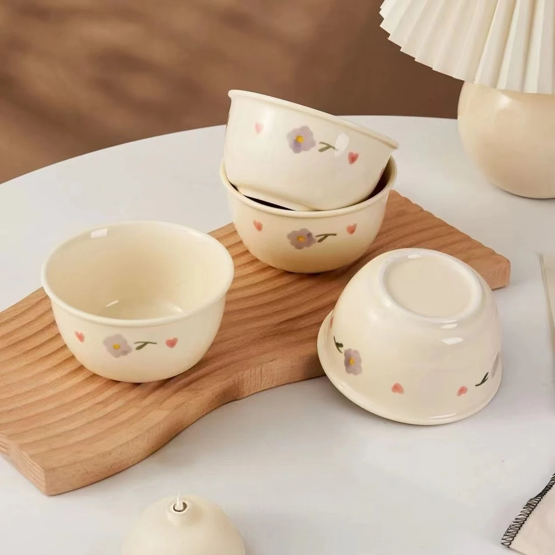 【4碗】奶油风陶瓷紫藤花家用吃饭碗釉下彩套装可爱米碗汤碗