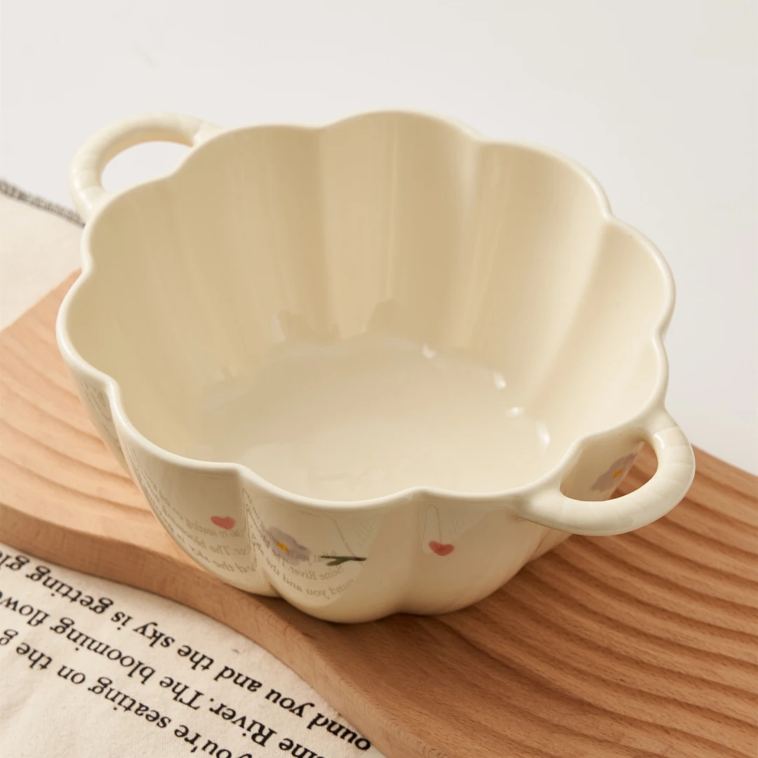 【大汤碗】奶油风紫藤花大容量汤碗陶瓷家用汤勺双耳餐具组合