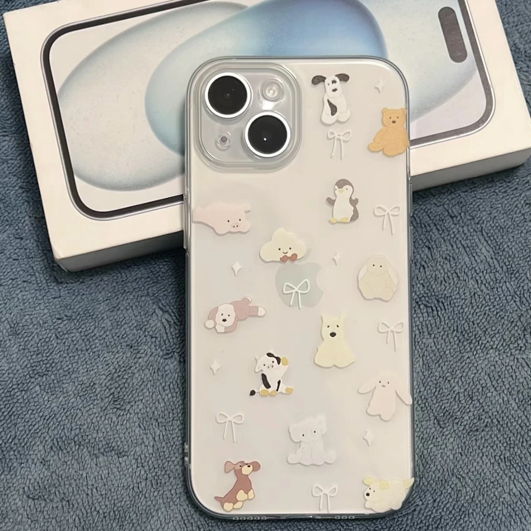 蝴蝶结小动物适用苹果14Pro手机壳iPhone15/13透明软壳12/11女78p