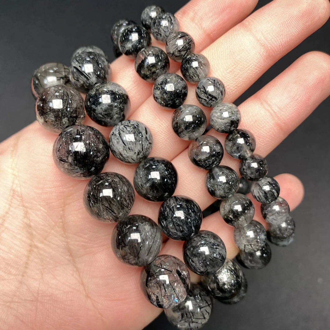 W226 天然黑发晶手链7-9mm＋ 多样性发一