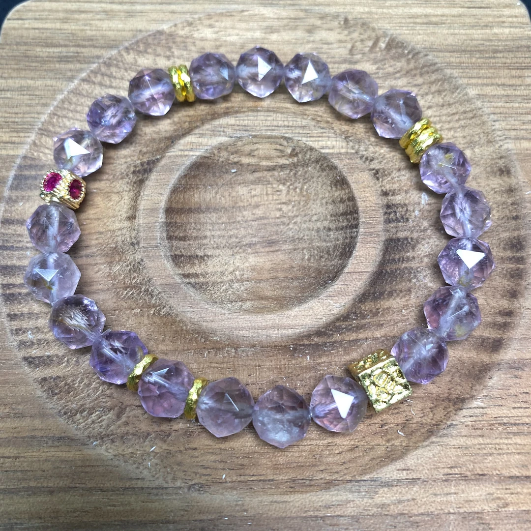 W218 天然紫水晶切面原创手链 多样性发一