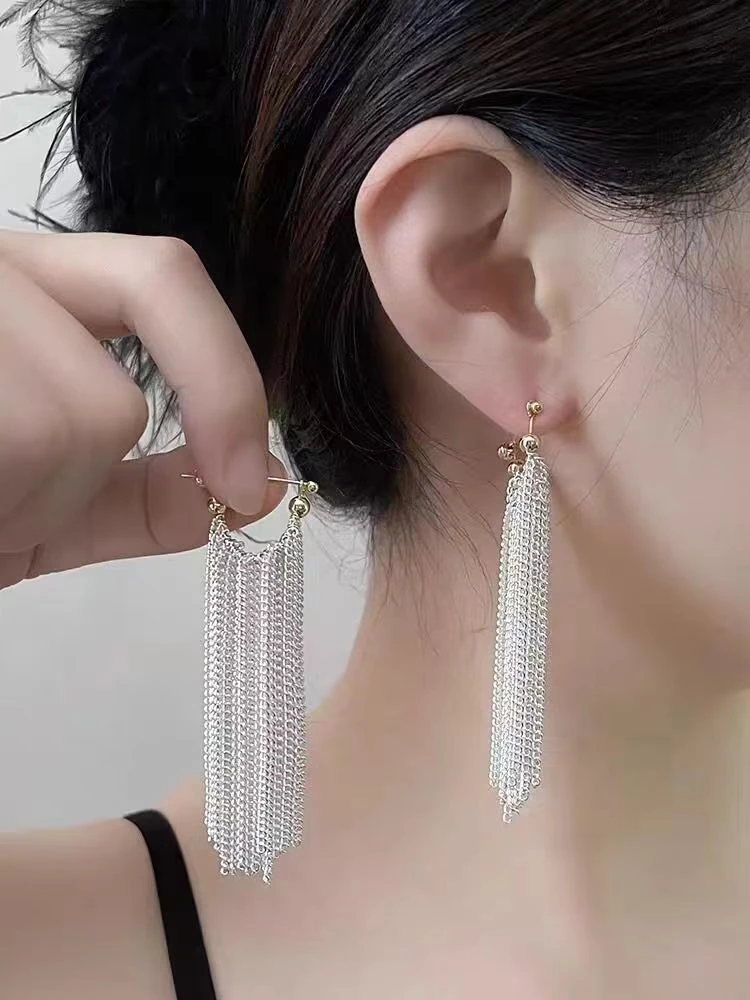 铜合金合成锆石耳饰 银河瀑布流苏耳环女2024新款耳钉耳饰A185