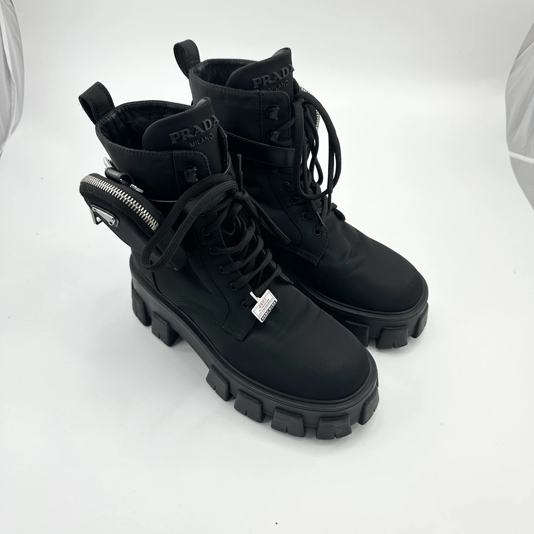 PRADA/38码/黑色战术短靴/98新/pp426100