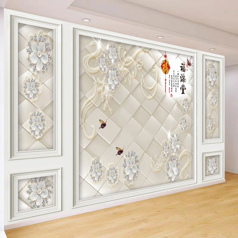 福满堂珠宝花现代影视墙客厅卧室电视墙全屋定制背景墙丝绸布