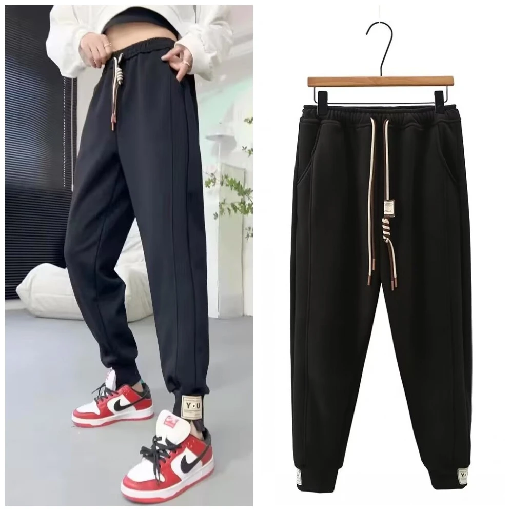 梦冬佳--110-200斤大码女装宽松休闲显瘦加绒加厚卫裤防风保暖裤