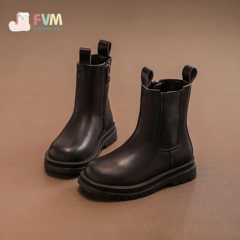 F.V.M女童鞋子儿童马丁短靴子2024春秋新款秋冬季宝宝加绒洋气