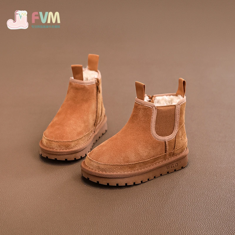 F.V.M女童鞋子儿童雪地靴棉靴子2024新款冬季宝宝棉加绒加厚冬鞋