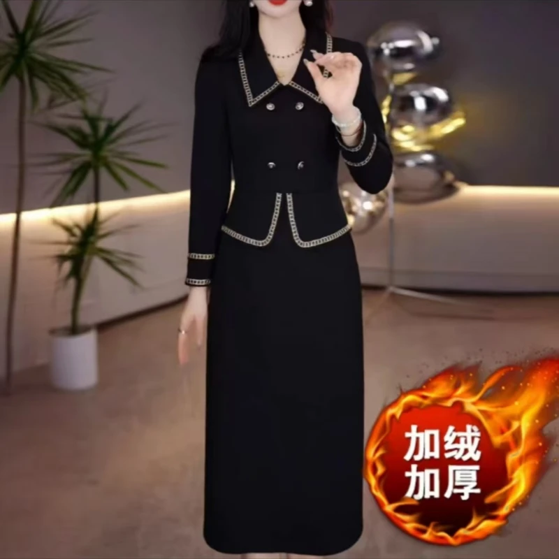 2024秋冬新款气质减龄加绒加厚保暖显瘦时尚假两件连衣裙裙子