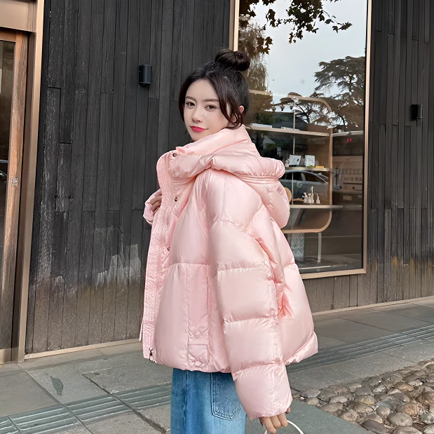 2024粉色减龄少女高级感新款连帽加厚鸭绒时尚短款韩版韩版保暖