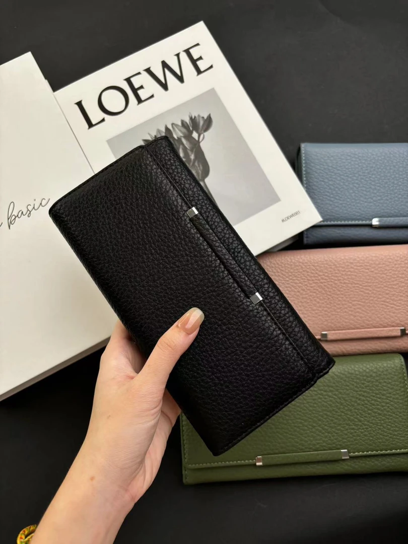 【轻薄长款钱包】 莫兰迪色系荔枝纹软皮多卡位手拿包女士 时尚高档