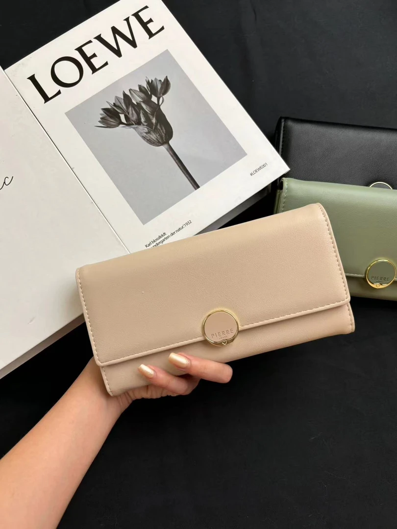 迪雅路【圆形磁吸扣钱包】纯色软皮女士长款多隔层多卡位钱夹 高档